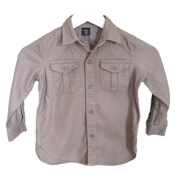 NWT GAP KIDS Nu Huntr Button Down Shirt W Long Sleeves Taupe/Tan Brown Boy 4-5Y - Picture 1 of 6